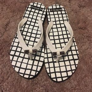 Coach black and white flip flops